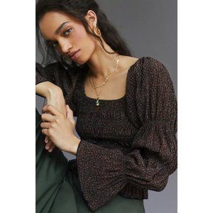 Anthropologie Bishop Shimmer Smocked Top (Size XXS) Puff Bell Long Sleeve Blouse